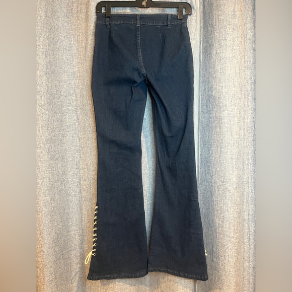 SHEIN ICON Women's Criss Cross Strap High Waist Flared Bottom Jeans - Picture 14 of 15